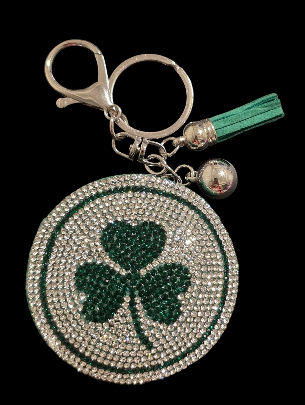 Green and Silver Clover Bag Charm Keychain
